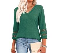 Intensiveput T Shirt, 2025 New Womens 3/4 Length Sleeve Tops, Knitted Casual Hollow Top, for Woman Travels (Green,L)