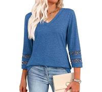 Intensiveput T Shirt, 2025 New Womens 3/4 Length Sleeve Tops Trendy v Neck t Shirts, Women Casual Loose Top (Blue,3XL)