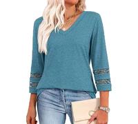 Intensiveput T Shirt, 2025 New Womens 3/4 Length Sleeve Tops Trendy v Neck t Shirts, Women Casual Loose Top (Indigo,M)