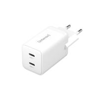 Intenso - Adaptador de Corriente W40CC GAN, Fuente de alimentación USB-C con 2 Puertos USB-C, 40W y tecnología GAN, Color Blanco