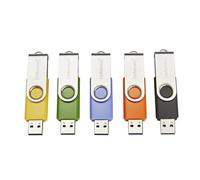 Intenso Basic Line - 5 Unidades de Memoria USB 2.0 de 32 GB con prácticas Etiquetas para etiquetar, Amarillo, Verde, Negro, Azul y Naranja, con Gancho metálico Plateado