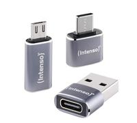 Intenso Juego de 3 adaptadores USB (MIX480), USB-C a USB-A, USB-A a USB-C, USB-C a microUSB, 480 Mbit/s, USB 2.0 de Alta Velocidad, OTG, Aluminio, Gris