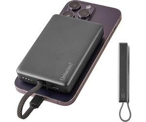 Intenso MC10000 - Banco de energía magnético (10.000 mAh, Cable USB-C) | Batería portátil PD 3.0 de 20 W Fast Charge, adherencia magnética para iPhone, ultracompacta, color gris, estado LED
