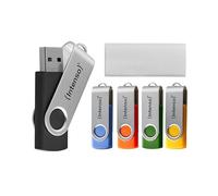 Intenso Office Line Multipack - Memoria USB (5 Unidades, 16 GB, USB 3.2, hasta 70 MB/s, Colores Surtidos con Soporte de Metal y Etiquetas para Etiquetas)