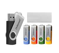 Intenso Office Line Multipack Pen USB 3.2 64gb 5u | Juego de 5 colores, práctica percha de metal y etiquetas para el orden, velocidad de lectura de hasta 70 MB/s