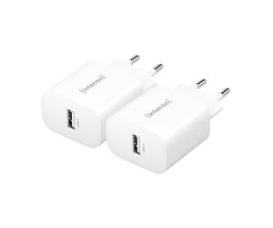 Intenso Power Adapter W5A - Pack Doble de 5 W para iPhone, Samsung Galaxy, Tablet, Auriculares, Kindle, Lector de Libros electrónicos, Tolino, Color Blanco