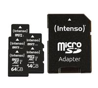 Intenso Premium microSDXC - Tarjeta de Memoria (5 Unidades, 64 GB, Clase 10, UHS-I, Incluye Adaptador SD), Color Negro