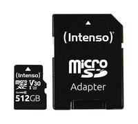 Intenso Tarjeta de Memoria Profesional microSDHC de 512 GB, Clase 10, UHS-I, U3 y V30, Incluye Adaptador SD, para grabación 4K, GoPro, Insta 360, dji, Osmo, Steam Deck, Dron, cámara de acción, Color