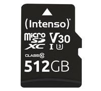 Intenso Professional microSDHC 512GB Clase 10 UHS-I, U3, V30 Tarjeta de Memoria con Adaptador SD, para grabaciones 4K, GoPro, Insta 360, dji, Osmo, Steam Deck, dron, cámara de acción, Negro