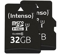 Intenso Tarjeta de Memoria microSDHC de Clase 10 UHS-I, 2 x 32 GB, Incluye Adaptador SD (hasta 90 MB/s), Color Negro