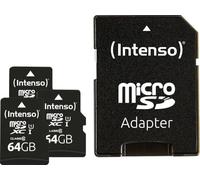 Intenso Premium microSDXC - Tarjeta de Memoria (3 Unidades, 64 GB, Clase 10, UHS-I, Incluye Adaptador SD), Color Negro