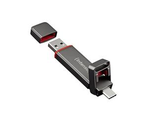 Intenso UX100 - Unidad de Disco Duro Externo con USB-C y USB-A, Doble | Hasta 500 MB/s, compacto Dual SSD con USB-C y USB-A, ideal para smartphone, PC, tableta, consola portátil, color antracita