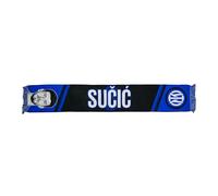 Inter, bufanda jacquard dedicada al jugador Petar Sučić, 100% acrílico, negro/azul/blanco, 135 x 22 cm