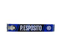 Inter, bufanda jacquard dedicada al jugador Pio Esposito, 100% acrílico, negro/azul/blanco, 135 x 22 cm