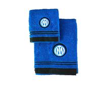 Inter, Juego de 2 Toallas de baño de Rizo de algodón con Logotipo, Toalla de Cara + Toalla bidé, 100% algodón, 60 x 100 - 40 x 60 cm, Negro y Azul, Producto Oficial