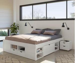 Inter Link Alpine Living Cama Funcional doble, cama de almacenaje con cajones, madera ecológica auténtica, lacado en blanco A x A x P: 209 x 48 x 186 cm