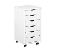 Inter Link Cajonera con ruedas 6 cajones pino macizo blanco 35x69x66cm | Cómoda con ruedas de madera maciza con 6 cajones, ideal como mueble de oficina, armario con ruedas o cómoda