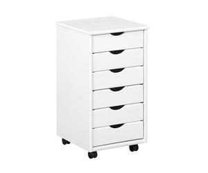 Inter Link Cajonera con ruedas 6 cajones pino macizo blanco 35x69x66cm | Cómoda con ruedas de madera maciza con 6 cajones, ideal como mueble de oficina, armario con ruedas o cómoda