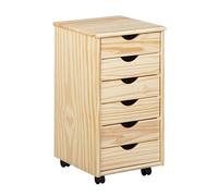 Inter Link Cajonera con ruedas 6 cajones pino macizo natural 35x69x66cm | Cómoda con ruedas de madera maciza con 6 cajones, ideal como mueble de oficina, armario con ruedas o cómoda