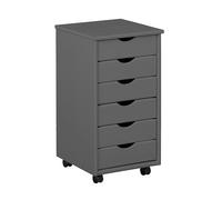 Inter Link Cajonera con ruedas de 6 cajones - escritorio con ruedas, Madera de pino macizo lacada en gris para oficina y despacho en casa - 35 x 40 x 65 cm - Modelo Simon