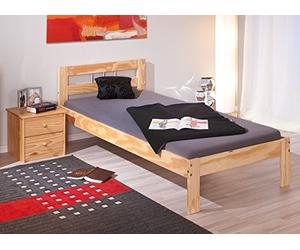 Inter Link - Cama de madera - Somier - Marco de cama - Cama juvenil - Cama de invitados - Cama individual - Cama moderna de madera maciza de pino - sin somier - Lacado natural - Jana 90 x 200 cm