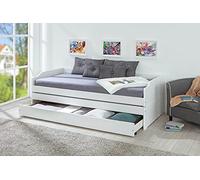 Inter Link Cama Funcional Individual y Doble, Invitados - Pino Macizo Lacado Blanco, 98 x 205 x 63 cm