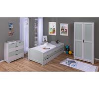 Inter Link - Cama nido - Cama con cajones - 2 camas 90x200 cm - 3 cajones - Madera maciza - Con somier - Sin colchón - Verde salvia/Gris - Prati 90x200 cm