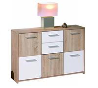 Inter Link - Cómoda - Aparador - Cómoda de 5 puertas y 2 cajones - 2 colores - Acabado melamina - Decorado roble sonoma y blanco - AxPxH : 115x30x77 cm - Elvezia