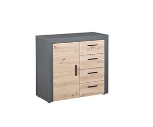 Inter Link - Cómoda - Buffet - Cómoda Moderna con Mucho Espacio de Almacenamiento - 1 Puerta - 4 cajones - para Comedor - Salón - Recibidor - Corbeto 1T4SB - Roble Artesanal/Antracita