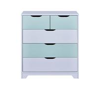 Inter Link - Cómoda - Cómoda 5 cajones - Armario - Verde Salvia/Gris - Pino Macizo - Prati