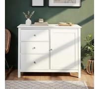 Inter Link Cómoda de 3 cajones y 1 Puerta, de Madera Maciza de Pino, 110 x 39,5 x 96 cm, lacada en Blanco, Pinora Home