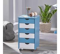 Inter Link Contenedor con Ruedas, Madera de Pino, Azul Petróleo/Blanco, 36 x 40 x 65