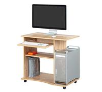 Inter Link - Escritorio - Mesa portatil - Mesa de ordenador - Sobre ruedas - Cajon extensible - Mini escritorio - Laminado - 80 x 50 x 75cm - Reproduccion artesanal roble - Addu