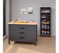 Inter Link - Isla de Cocina - Isla Central - encimera - Mueble de Cocina con 1 Puerta y 3 cajones - Revestimiento de melamina - L: 124 cm - H: 91,5 cm - Profundidad: 75 cm - Piazza Nero - Antracita