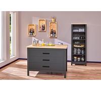 Inter Link - Isla de Cocina - Isla Central - encimera - Mueble de Cocina con 3 cajones - Revestimiento de melamina - L: 124 cm - H: 91,5 cm - Profundidad: 75 cm - Piazza Nero - Antracita - Roble