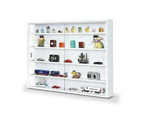 Inter Link Vitrina colección para Figuras Vitrina de Pared Blanca 80x60cm | Ideal para coleccionistas: vitrina de pared de MDF y cristal para figuras maquetas y objetos decorativos protegidos del polvo