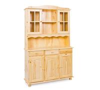 Inter Link - Vitrina Rústica de Cocina y Comedor - Mueble de Vajilla - Pino Macizo - 3 Puertas - Toscana - Lacado Natural