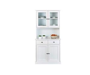 Inter Link Westerland 55.1 - Armario para vitrina, armario para comedor, estilo campaña, escaparate de pie, pino macizo, 4 puertas, 2 cajones, color blanco
