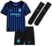 Inter Milán 2025/26 Stadium Home - Juego de camiseta de fútbol Nike de tres piezas para niños más pequeños, Lyon Blue/Negro/Chlorine Blue, HJ5621-439, S