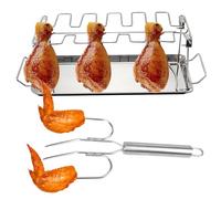 Interactive BBQ Chicken Drumstick Holder, Chicken Wing Stands with Turkey Fork, Stainless Steel Roaster Stand for Camping Trips Commercial Kitchen, Accessories, 44.5 x 5.75 x 5.71 pulgadas