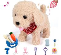 Interactive Caminar de Peluche Cachorro de Juguete Perro, Control Remoto Electrónico Perro Robot Realista Wagging Cola, Rico Set de Cuidado de Juguete Regalo para Niños Edad 3, 4, 5, 6 (Dorado)