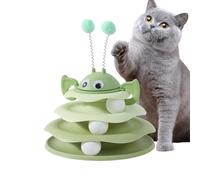 Interactive Toys for Cats - 3-Level Turntable Tower with Rolling Balls | Fun Self-Play Cat Toy for Indoor Exercise, Enrichment, Chasing, and Hunting to Relieve Kitten Boredom, Green Yellow Blue Pink