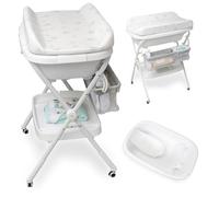 Interbaby Bañera Cambiador Bebé Plegable con Patas y Ruedas - Bañera Bebe Plegable con Hamaca Extraible, Reductor, Tapón y Antideslizante | Portátil, Fácil de Guardar | Modelo Dino
