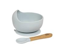 Interbaby - Bol Bebe Ventosa Silicona | Bol Bebe Antivuelco y Cuchara Bebe Aprendizaje | Cuenco Ventosa Bebe Antideslizante, Cómodo | Silicona Suave, Antibacterias, Sin BPA | Azul Grisaceo