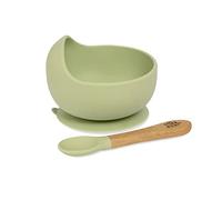 Interbaby - Bol Bebe Ventosa Silicona | Bol Bebe Antivuelco y Cuchara Bebe Aprendizaje | Cuenco Ventosa Bebe Antideslizante, Cómodo | Silicona Suave, Antibacterias, Sin BPA | Verde Oliva