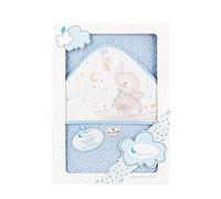 Interbaby - Capa de Baño Bebe Azul | Toalla Bebe con Capucha 100% Algodón, 100x100cm, Unisex | Suave, Cómoda, Secado Rápido | Ideal Recién Nacidos, Bebes y Niños Pequeños | Diseño Elefante