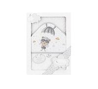 Interbaby - Capa de Baño Bebe Blanco/Gris | Toalla Bebe con Capucha 100% Algodón, 100x100cm, Unisex | Suave, Cómoda, Secado Rápido | Ideal Recién Nacidos, Bebes y Niños Pequeños | Diseño Paracaidista