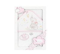 Interbaby - Capa de Baño Bebe Blanco/Rosa | Toalla Bebe con Capucha 100% Algodón, 100x100cm, Unisex | Suave, Cómoda, Secado Rápido | Ideal Recién Nacidos, Bebes y Niños Pequeños | Diseño Elefante