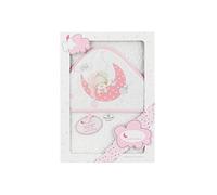 Interbaby - Capa de Baño Bebe Blanco/Rosa | Toalla Bebe con Capucha 100% Algodón, 100x100cm, Unisex | Suave, Cómoda, Secado Rápido | Ideal Recién Nacidos, Bebes y Niños Pequeños | Diseño Bear Sleeping