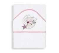 Interbaby - Capa de Baño Bebe Blanco/Rosa | Toalla Bebe con Capucha 100% Algodón, 100x100cm, Unisex | Suave, Cómoda, Secado Rápido | Ideal Recién Nacidos, Bebes y Niños Pequeños | Diseño Osito Amoroso